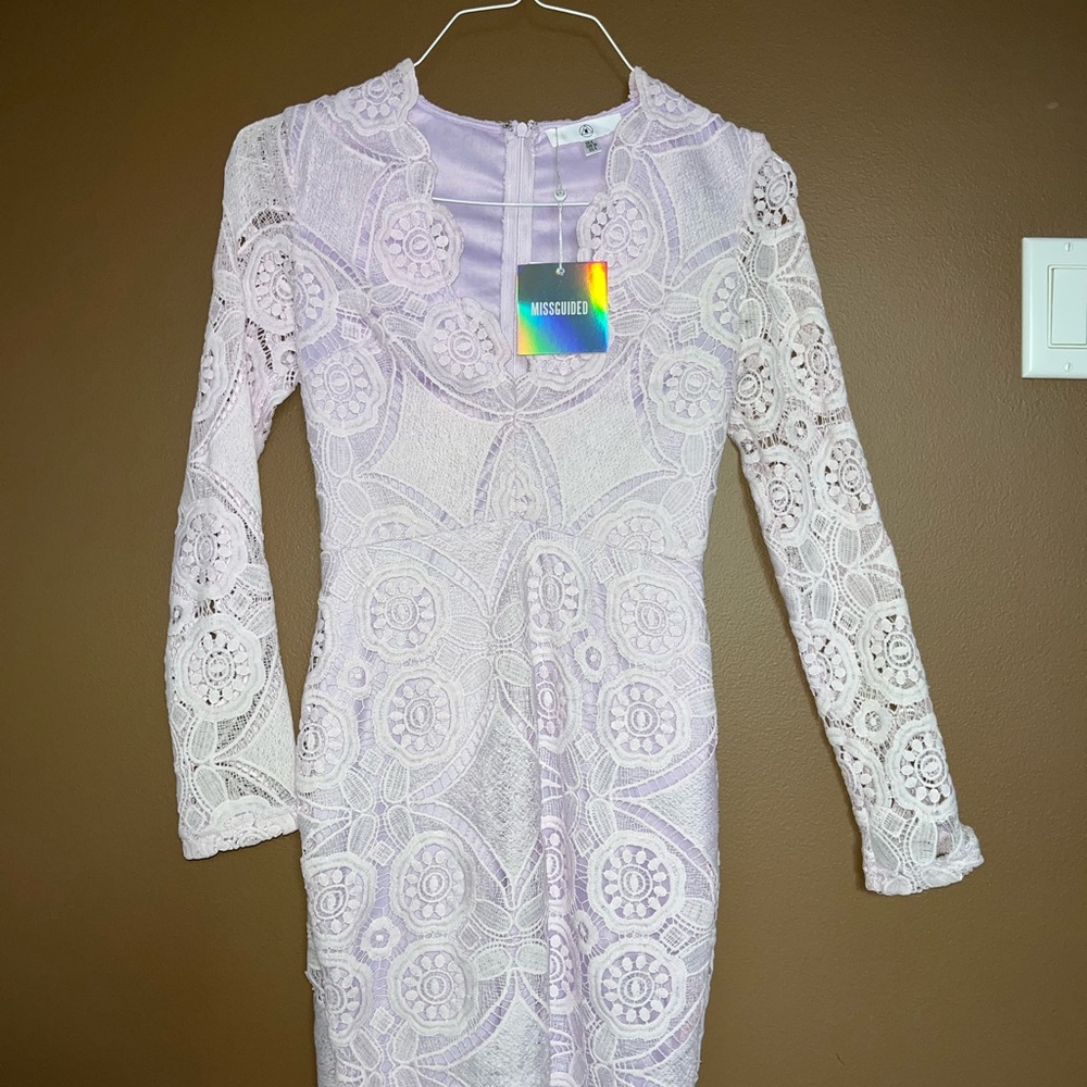 Misguided Lavender Lace Long Sleeve Bodycon Dress New
